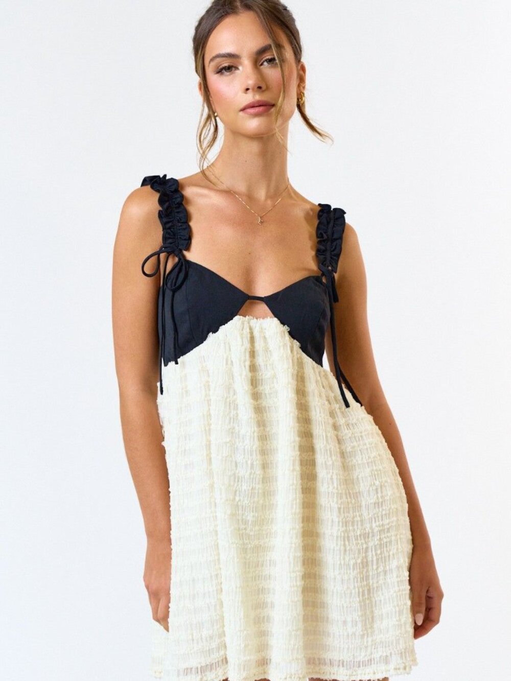 Bobbi Rocco Jolene Babydoll Dress Black-Cream (Medium)